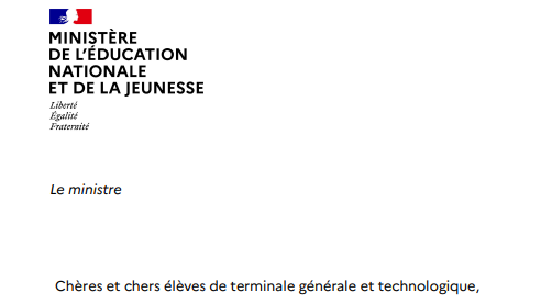 Lettre de M. le Ministre à l’attention des Tles